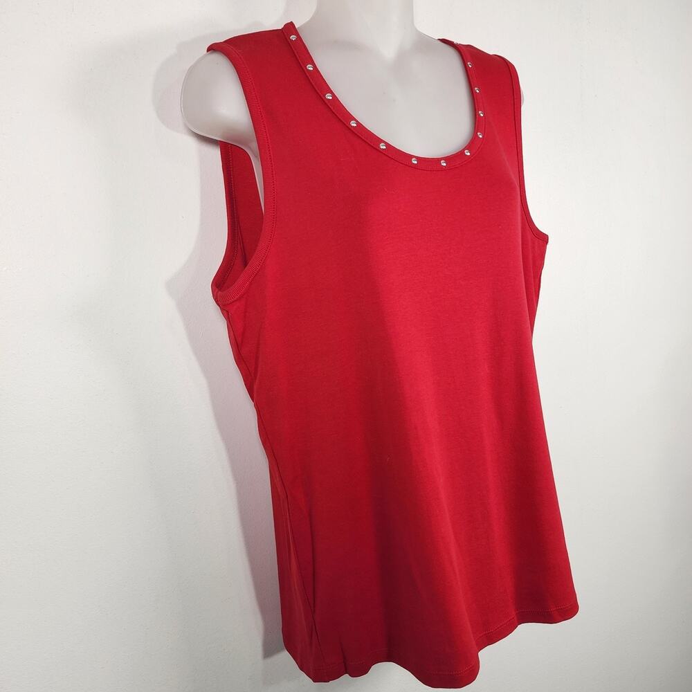Rafaella Women 2 Piece Knit Cardigan Tank Set Studded 3/4 Sleeve Red Size Large - Picture 12 of 14
